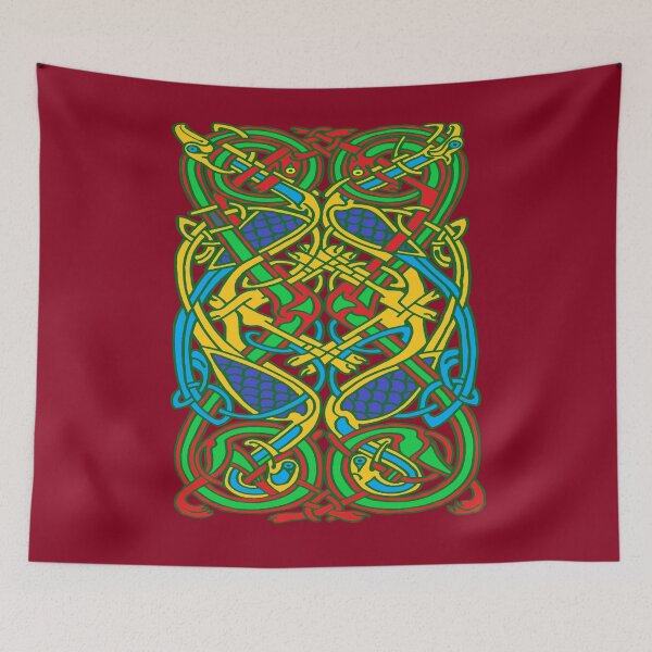 Item preview, Colorful Celtic Cranes and Dogs Red Background designed and sold by aginlow.