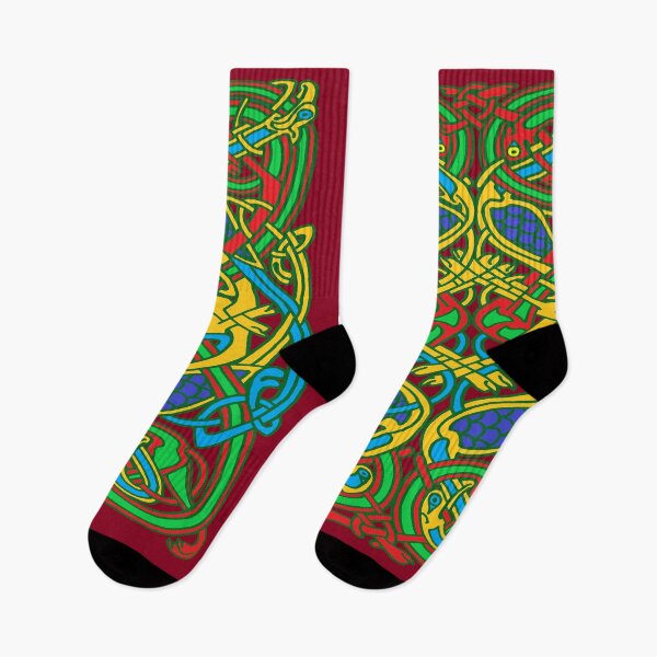 Item preview, Colorful Celtic Cranes and Dogs Red Background designed and sold by aginlow.