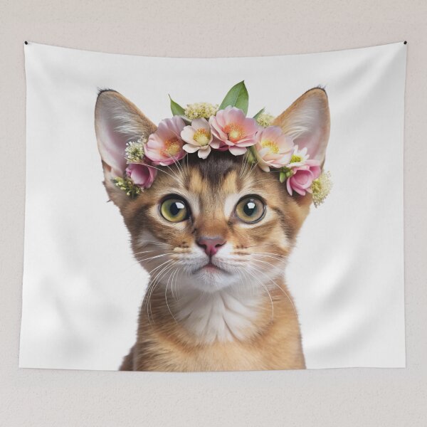 Item preview, Baby Abyssinian cat wearing floral crown designed and sold by LazyOwlStore.
