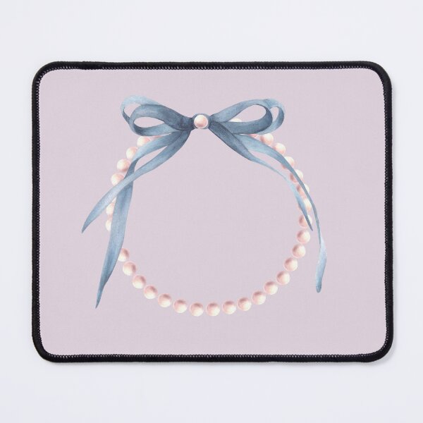 Item preview, Pearl frame with blue grey bow. Watercolor hand drawn illustration. Pearly necklace with ribbon. designed and sold by BartolArt.