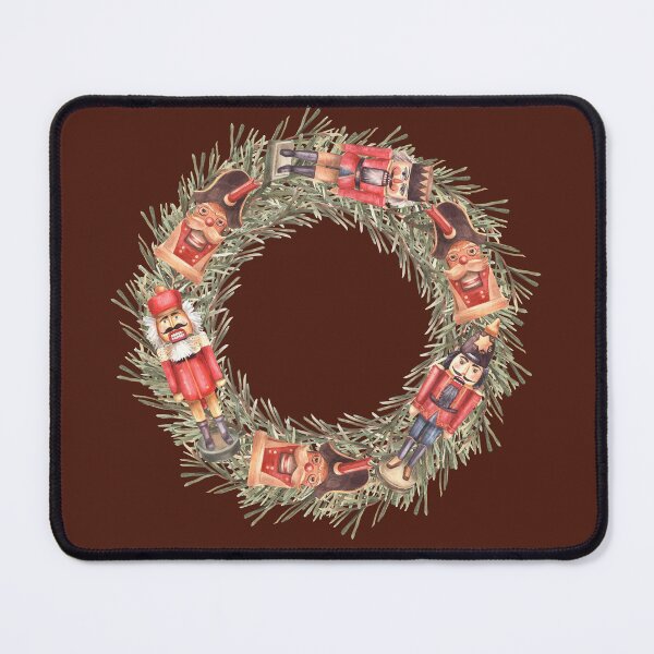 Item preview, Spruce tree branches Christmas wreath with nutcrackers retro toy. Watercolor painted illustration designed and sold by BartolArt.