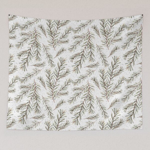 Item preview, Spruce or fir tree branches. Seamless pattern on watercolor stains background. Painted illustration designed and sold by BartolArt.