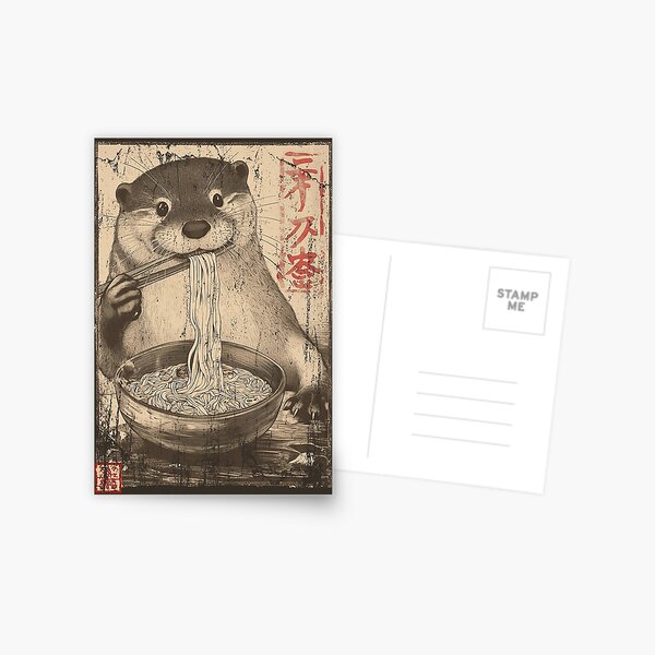 Item preview, Otter eating ramen - vintage paint designed and sold by Gaviani Desing Studio.