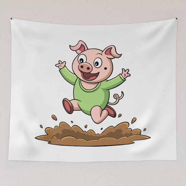 Item preview, Joyful Pig Frolicking in Mud - Whimsical Animal Art Print designed and sold by iwcus.