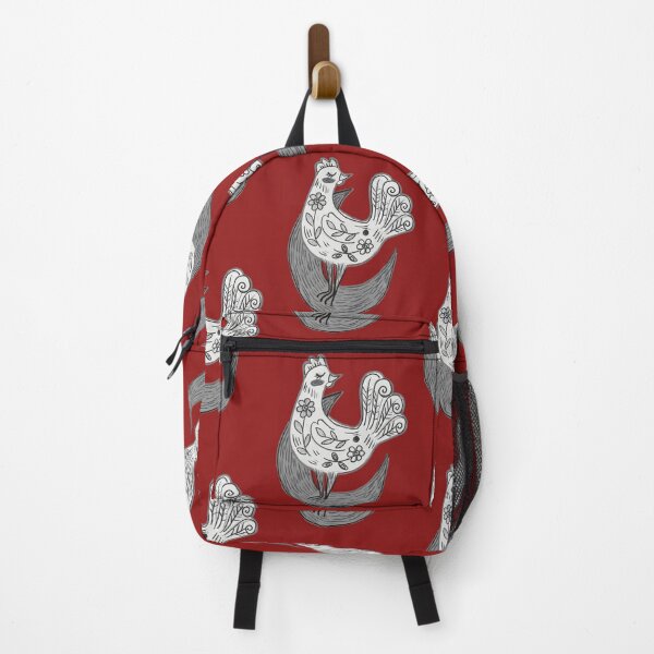 Item preview, Rooster on the moon in shades of gray, folklore hen, black and white hen, gray hen with folklore patterns designed and sold by Dormitria.