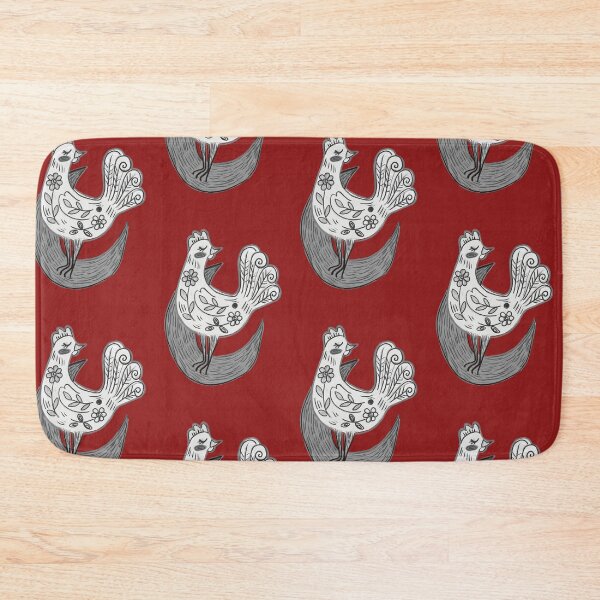 Item preview, Rooster on the moon in shades of gray, folklore hen, black and white hen, gray hen with folklore patterns designed and sold by Dormitria.