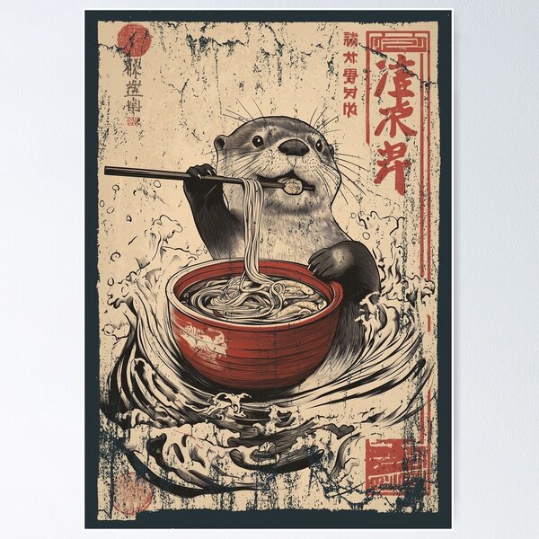 Item preview, Cool otter eating ramen - japanese style  designed and sold by gaviani.