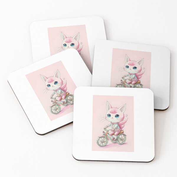 Item preview, Adorable Pink Cat on a Bicycle – Whimsical Pastel Illustration designed and sold by Pastel-Pulse.