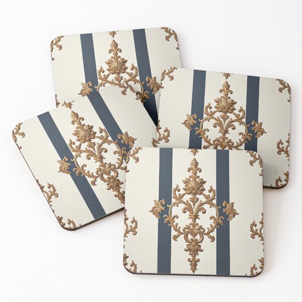 Item preview, Alabaster & Blue Striped Gold Damask designed and sold by DesignsByPrnces.