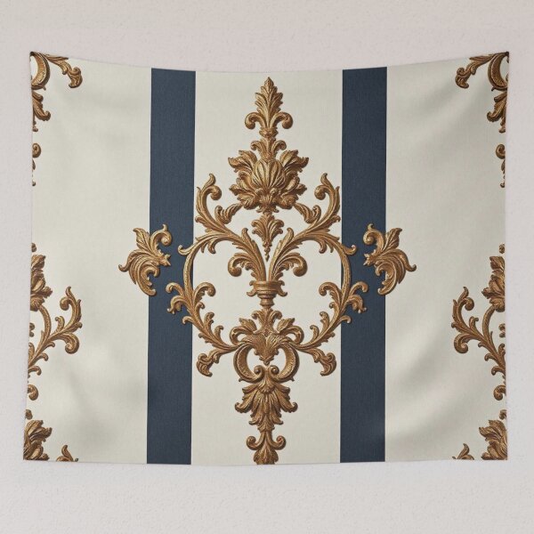 Item preview, Alabaster & Blue Striped Gold Damask designed and sold by DesignsByPrnces.