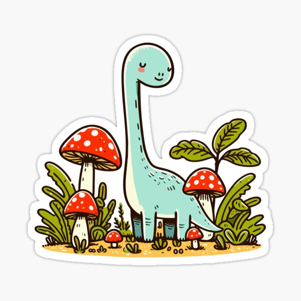 Artikel-Vorschau von Kawaii, einfacher Dinosaurier im Pilzgarten, designt und verkauft von TomFrontierArt.