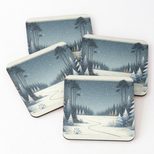 Item preview, Snowy fir forest scenery in dark blue night designed and sold by Audrey Janvier | AJD.