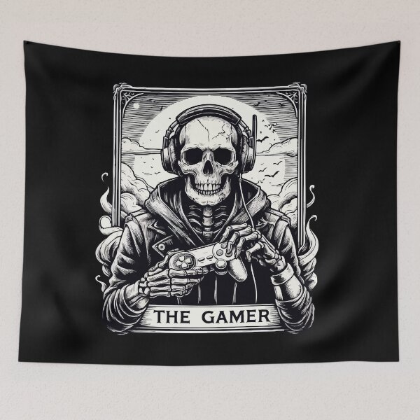 Item preview, Skeleton Gamer Goth Monochromatic designed and sold by TomFrontierArt.