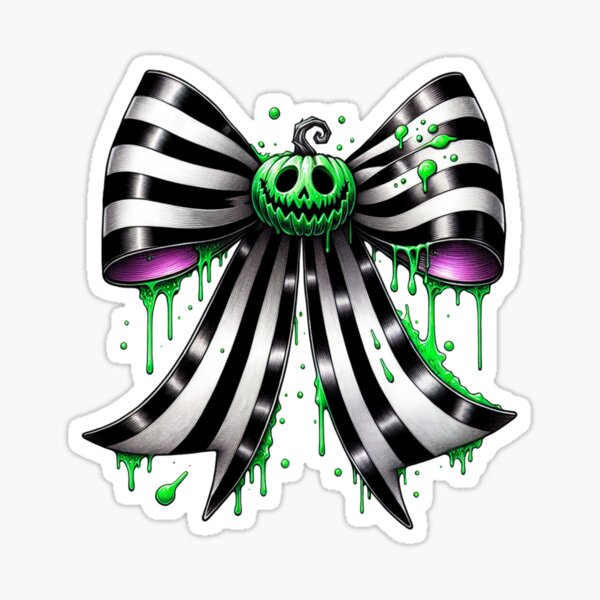 Item preview, Halloween Striped Bow with Dripping Neon Slime Pumpkin designed and sold by Margival.