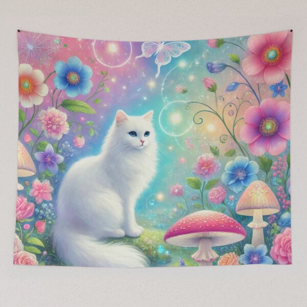 Item preview, White Mystical Cat In Magical World designed and sold by Dream Bloom Gallery.