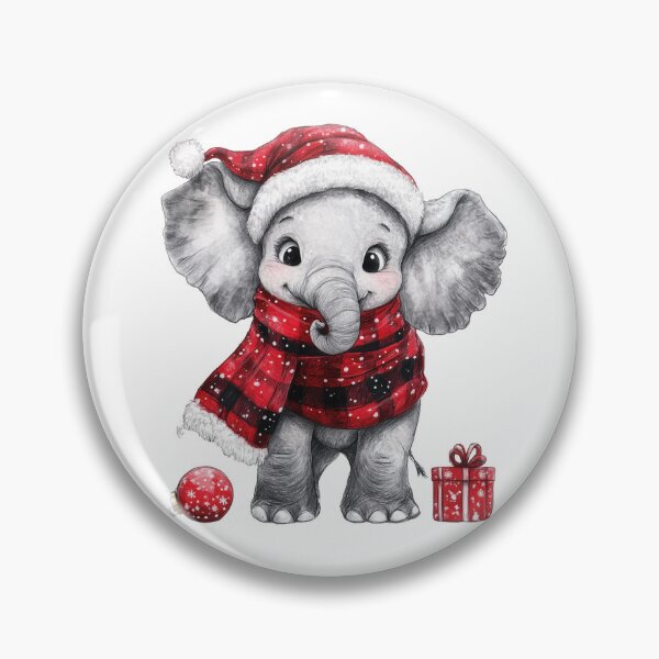 Item preview, Cute Baby Elephant in Christmas Costume, wearing Scottish beret and a red plaid scarf designed and sold by ThaiArtShop.