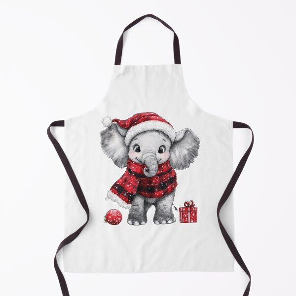 Item preview, Cute Baby Elephant in Christmas Costume, wearing Scottish beret and a red plaid scarf designed and sold by ThaiArtShop.
