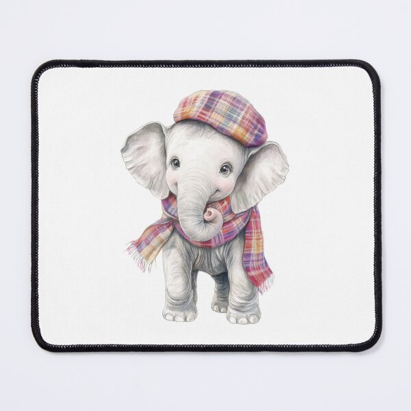 Item preview, A cute Thai baby elephant wearing colorful Thai Pha khao ma scarf, a typically a rectangular piece of fabric, predominantly woven from cotton designed and sold by ThaiArtShop.