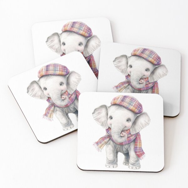 Item preview,  A cute Thai baby elephant wearing colorful Thai Pha khao ma scarf, a typically a rectangular piece of fabric, predominantly woven from cotton  designed and sold by ThaiArtShop.