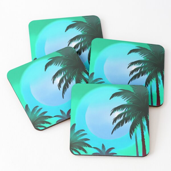 Item preview, Retro Moon and Palm Trees Seafoam Green Cyan Dark Green AI Art designed and sold by Beachy.