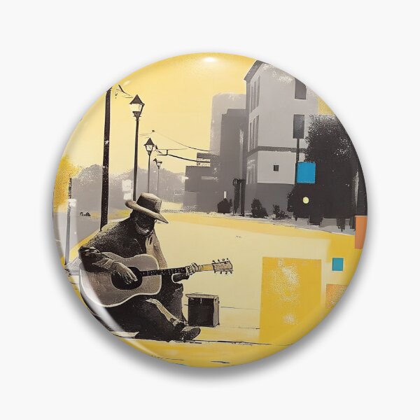 Item preview, An elderly man plays guitar on a city sidewalk, surrounded by abstract colors. designed and sold by PholPol1959.