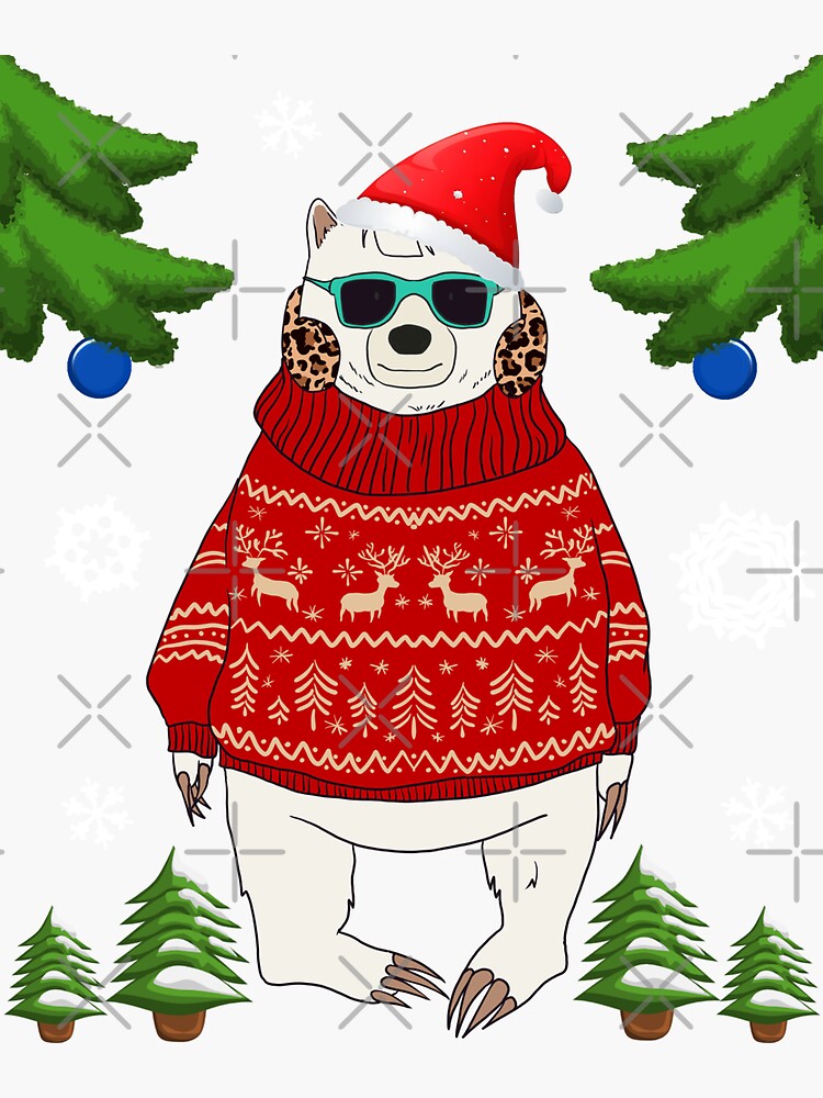 Santa Bear in Christmas Sweater Polar Bear Lover Ugly Xmas