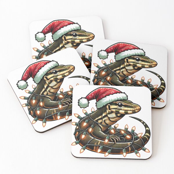 Item preview, Festive Monitor Lizard with Santa Hat and Holiday Lights designed and sold by AIARTIST1.
