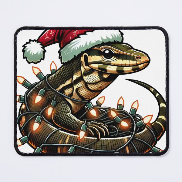 Item preview, Festive Monitor Lizard with Santa Hat and Holiday Lights designed and sold by AIARTIST1.