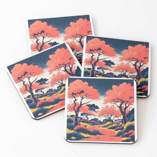 Item preview, Bold Cherry Blossom Garden In Retro-Pop Neon Noir Style designed and sold by estampavibe.