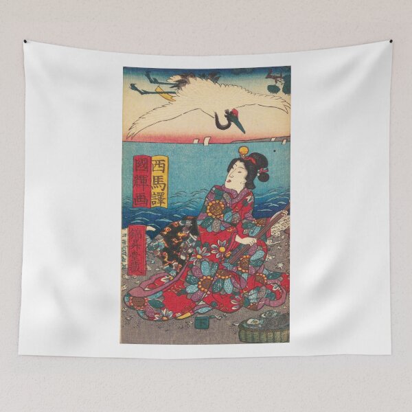 Item preview, Crane in Flight and a Woman's Elegance: Edo-Period Artwork (1851-1855) designed and sold by Kina-design.