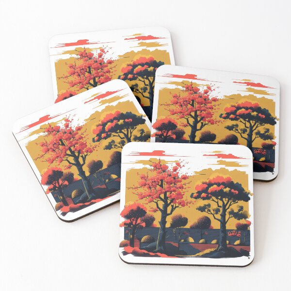 Item preview, Retro-Pop Landscape With Cherry Blossoms In Vivid Neon Noir designed and sold by estampavibe.