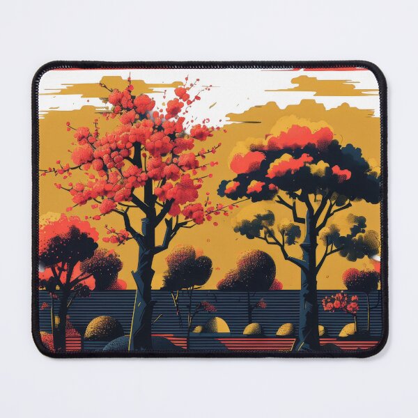 Item preview, Retro-Pop Landscape With Cherry Blossoms In Vivid Neon Noir designed and sold by estampavibe.