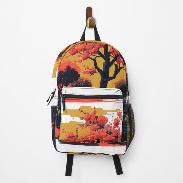 Item preview, Retro-Pop Landscape With Cherry Blossoms In Vivid Neon Noir designed and sold by estampavibe.