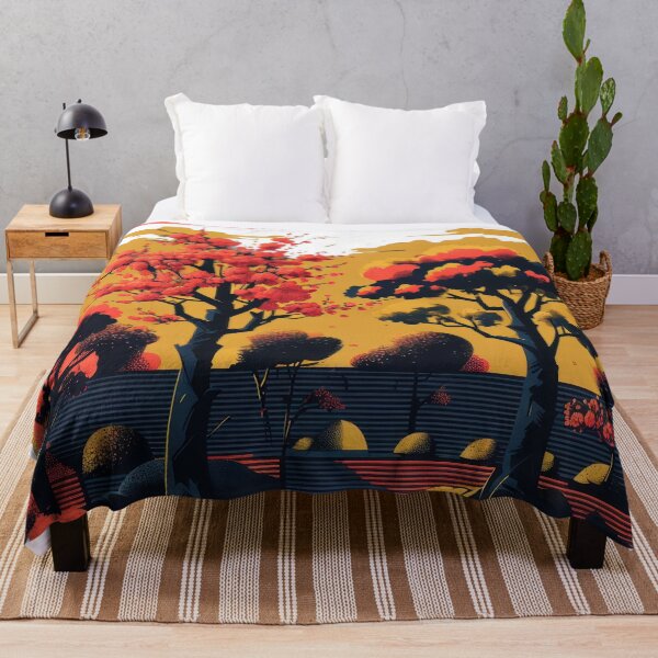 Item preview, Retro-Pop Landscape With Cherry Blossoms In Vivid Neon Noir designed and sold by estampavibe.