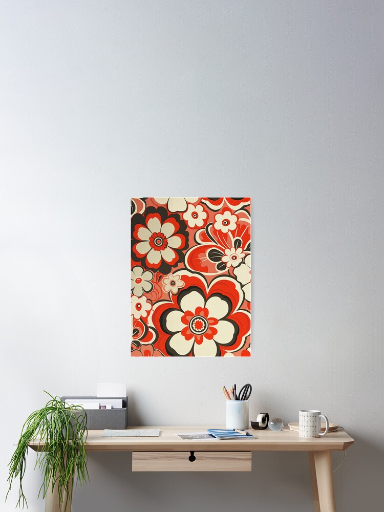 Thumbnail 2 of 3, Poster, Retro Flowers designed and sold by patternshoprad.