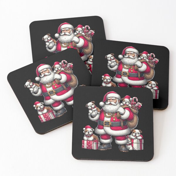Item preview, Papá Noel americano sosteniendo un bulldog como regalo de Navidad designed and sold by Artistoos.