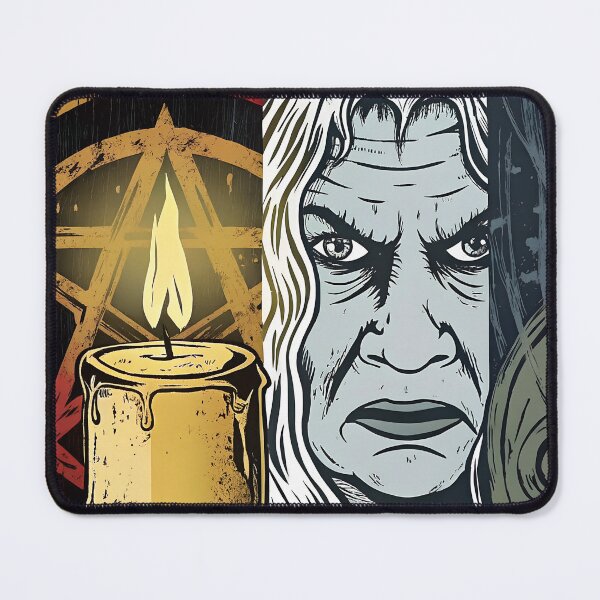 Item preview, The image depicts a dark, mystical atmosphere with a large burning candle in the foreground and an ominous, shadowy figure in the background. designed and sold by PholPol1959.