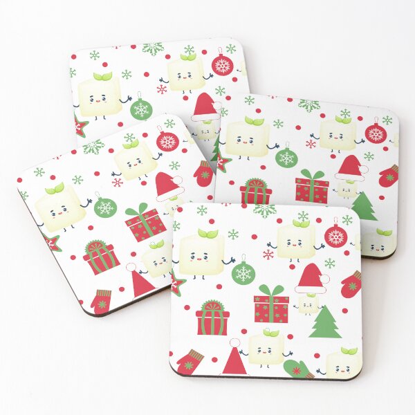 Item preview, Christmas pattern with little tofus. Vegan Christmas design designed and sold by Lina and the Rest.