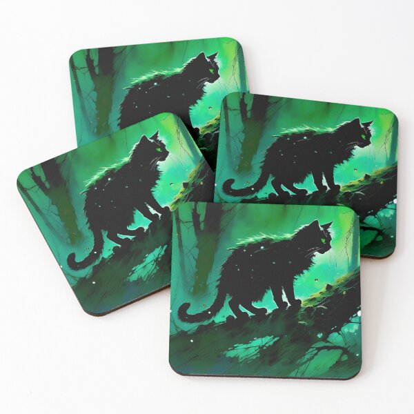 Item preview, black green cat designed and sold by Kowhai-art.