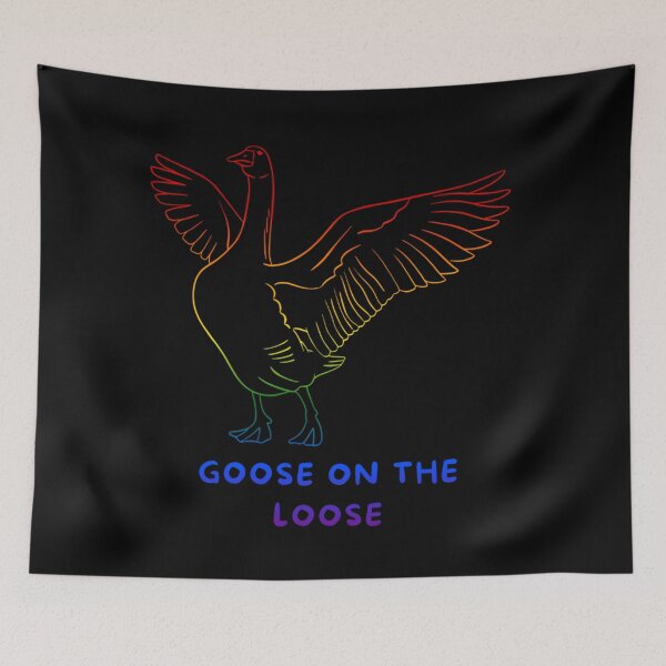Item preview, Goose with wings in flight graphic pride, silly goose, thanksgiving vibes, funny, pridebeproud, meme, cute, joke, quack quack, animals, holiday vibes designed and sold by PrideBeProud.