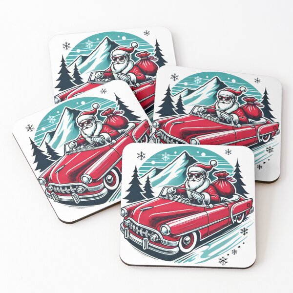Item preview, Santa Driving Classic Red Convertible Through Snowy Mountains designed and sold by AIARTIST1.