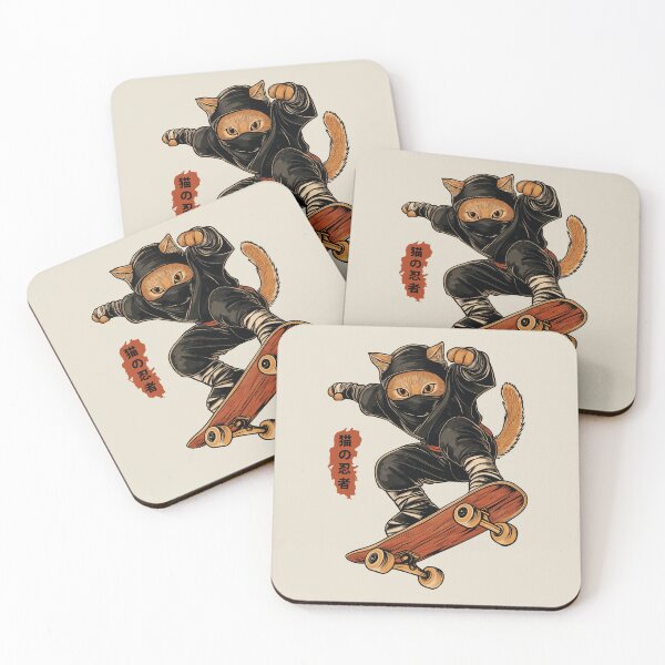 Item preview, Ninja Cat Skater on Retro Japanese Skateboard designed and sold by OrenjiArtShop.