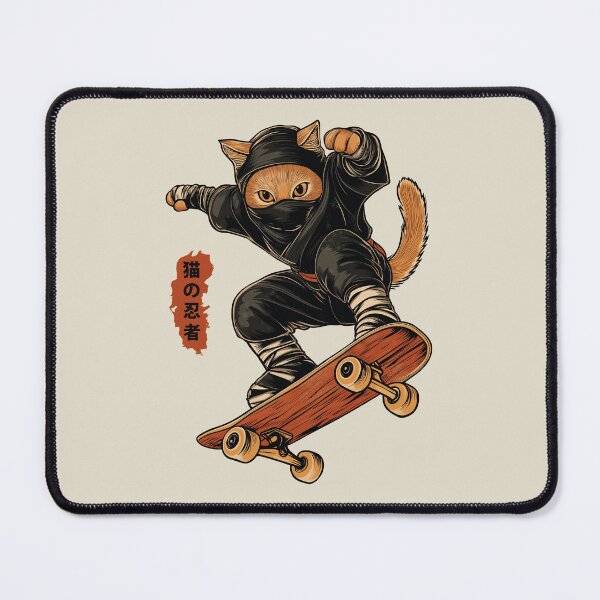 Item preview, Ninja Cat Skater on Retro Japanese Skateboard designed and sold by OrenjiArtShop.