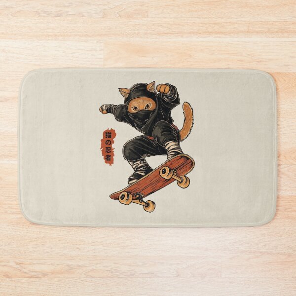 Item preview, Ninja Cat Skater on Retro Japanese Skateboard designed and sold by OrenjiArtShop.