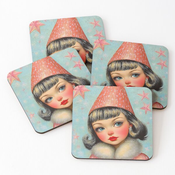 Item preview, Pink and Aqua Retro Girl in Festive Holiday Hat designed and sold by simonasarno.