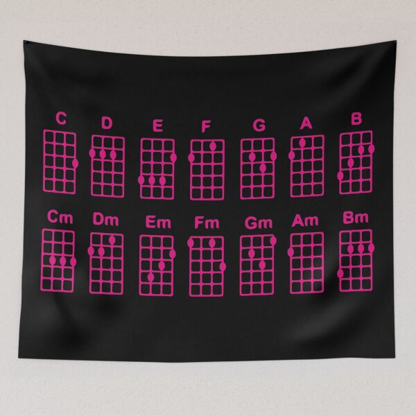 Item preview, Basic ukulele chords/ black background, magenta pattern. designed and sold by My-fake-places.