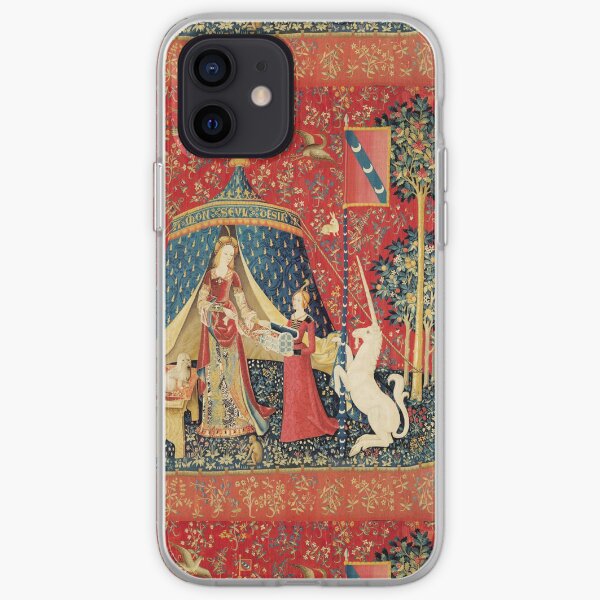 LADY AND UNICORN DESIRE ,Lion,Fantasy Flowers,Animals,Red Green Floral iPhone Soft Case