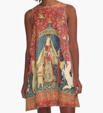 DAME ET UNICORN DESIRE, Lion, Fleurs Fantastiques, Animaux Rouge Vert Floral Robe trapèze