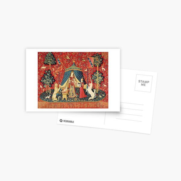 LADY AND UNICORN DESIRE ,Lion,Fantasy Flowers,Animals,Red Green Floral Postcard