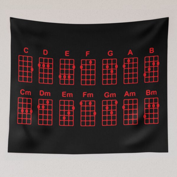 Item preview, Basic ukulele chords/ black background, red pattern. designed and sold by My-fake-places.